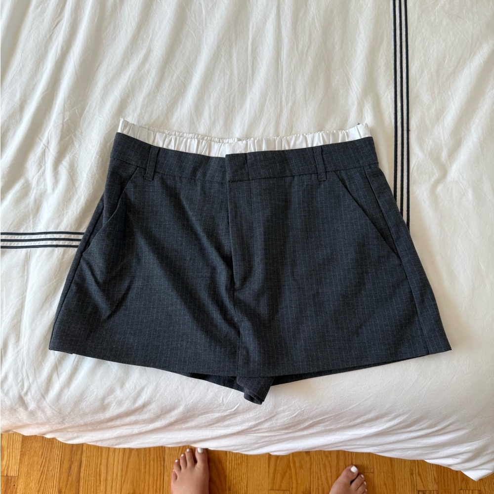 Zara Gray and White Bermuda Shorts